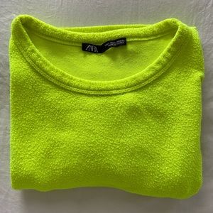 Zara Crew Neck Neon Green Crew Neck Sweater